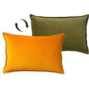 Dutch Decor FAY - Kussenhoes 40x60 cm - velvet met 2 kleuren - Golden Glow + Chive - geel en groen - met rits