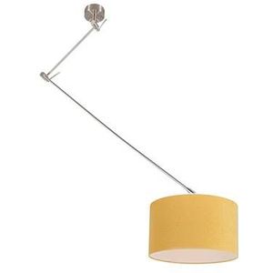 QAZQA Hanglamp staal met kap 35 cm geel verstelbaar - Blitz