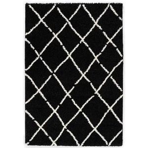 Hoogpolig vloerkleed ruiten Artisan - zwart/wit 140x200 cm