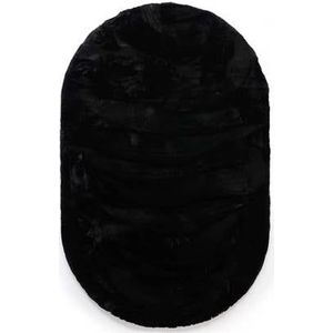 Ovaal hoogpolig vloerkleed - Comfy plus - zwart 100x150 cm