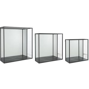 J-Line set van 3 Muurrek Spiegel Vierkant - metaal|glas - zwart