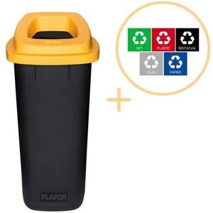 Plafor Prullenbak voor afvalscheiding 90L, Zwart|Geel