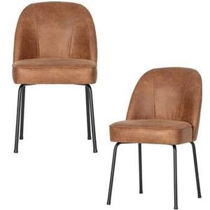 BePureHome Vogue Eetkamerstoel - Leer - Cognac - Set van 2