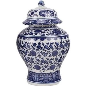 Fine Asianliving Chinese Gemberpot Porselein Lotus Blauw Wit D17xH32cm