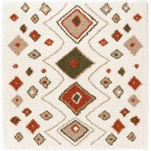 Vierkant hoogpolig vloerkleed bohemian Artisan - wit/multi 100x100 cm