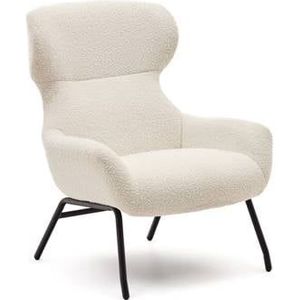 Kave Home - Belina-fauteuil van wit schapenvacht en zwarte staal.