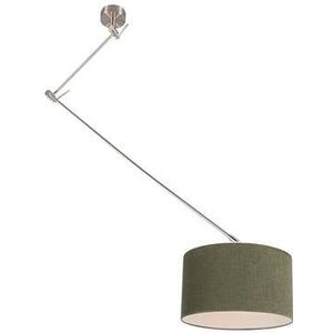 QAZQA Hanglamp staal met kap 35 cm groen verstelbaar - Blitz