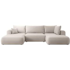 NADUVI Collection Philipa U-bank Rechts met Slaapfunctie - Velvet - Gebroken wit