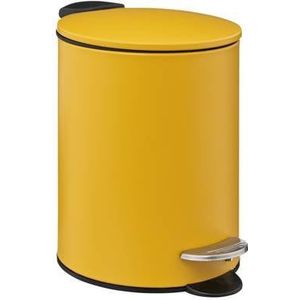 5Five Pedaalemmer - mosterd geel - metaal - 3L - 23 cm - soft close - voor badkamer en toilet