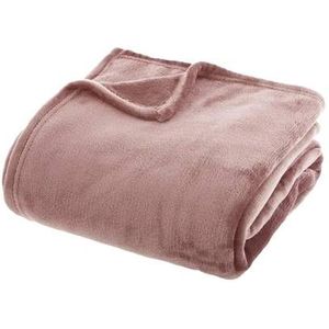 Atmosphera fleece deken/fleeceplaid - oud roze - 180 x 230 cm - polyester - Molton Bankdeken