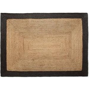 Jute Vloerkleed Rechthoek Naturel/Antraciet Grijs/Antraciet - Jute - 140 x 190 cm - (S)