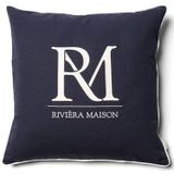Riviera Maison Kussenhoes blauw met witte tekst 60x60 - RM Monogram