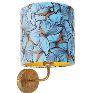 QAZQA Vintage wandlamp goud met vlinder velours kap - Matt