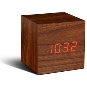 Gingko Cube click clock Alarmklok - Walnoot|LED Rood