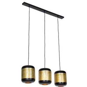 QAZQA Vintage hanglamp zwart met messing langwerpig 3-lichts -