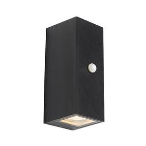 QAZQA Wandlamp zwart 2-lichts IP44 met bewegingssensor - Baleno