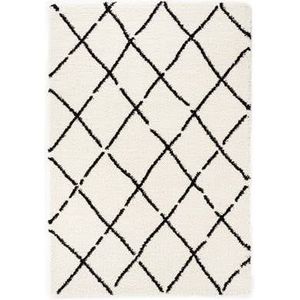 Hoogpolig vloerkleed ruiten Artisan - wit/zwart 80x150 cm
