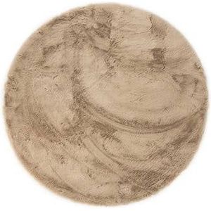 Tapeso Rond hoogpolig vloerkleed - Comfy plus - taupe - 120 cm rond