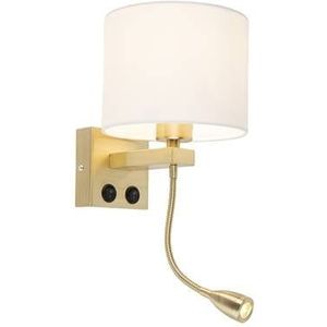 QAZQA Smart wandlamp goud met witte kap incl. Wifi A60 - Brescia