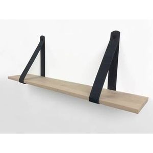 Woodbrothers Eiken 18mm wandplank recht 50x30cm + leren riem zwart