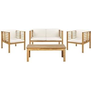 Beliani - PACIFIC - Loungeset voor 4 - Lichthout|Wit - Acaciahout