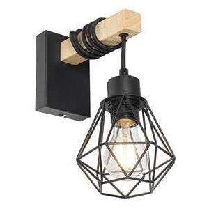 QAZQA Landelijke wandlamp zwart met hout - Chon