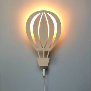 Houten wandlamp kinderkamer | Luchtballon - blank