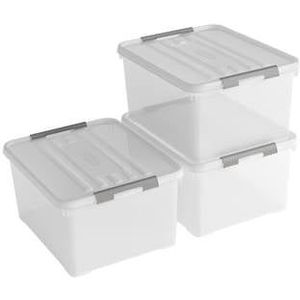 Curver Handy+ Opbergbox - 35L - 3 stuks - Transparant met deksel