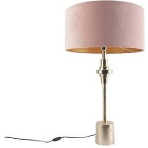 QAZQA Art Deco tafellamp goud velours kap roze 50 cm - Diverso