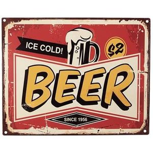 Clayre & Eef Tekstbord 25x20 cm Rood Geel Ijzer Ice cold Beer