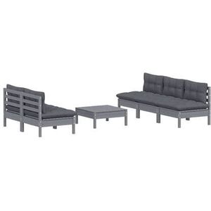 vidaXL 6-delige Loungeset met antracietkleurige kussens grenenhout