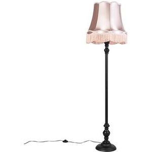 QAZQA Vloerlamp zwart met Granny kap roze - Classico