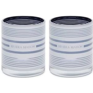 Riviera Maison Theelichthouder glas 2 stuks Stripe- Blauw - Glas