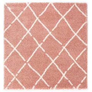 Vierkant hoogpolig vloerkleed ruiten Artisan - roze/wit 200x200 cm