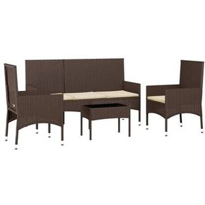 VidaXL 4-Delige Loungeset met Kussens - Poly Rattan Bruin