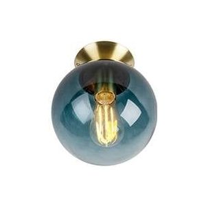 QAZQA Art deco plafondlamp messing met oceaanblauw glas - Pallon
