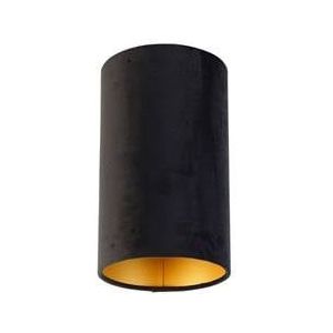 QAZQA Velours lampenkap zwart met gouden binnenkant 15|15|25