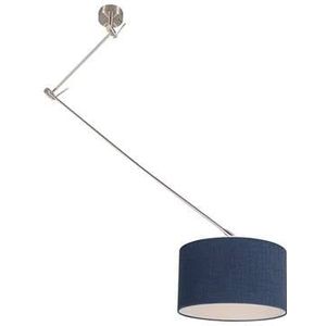 QAZQA Hanglamp staal met kap 35 cm blauw verstelbaar - Blitz