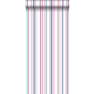 ESTAhome behang strepen roze en turquoise - 53 cm x 10,05 m - 115725