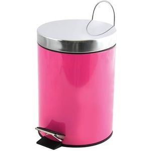 MSV Prullenbak/pedaalemmer - metaal - fuchsia roze - 3 liter - 17 x 25 cm - Badkamer/toilet
