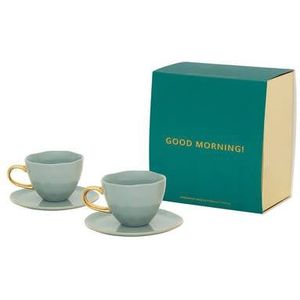 Urban Nature Culture Good Morning Kop Cappuccino/Thee en Bord Slate – Set van 4 - In Geschenkverpakking