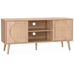sweeek - TV-meubel met hout en afgerond rietdecor 120 cm