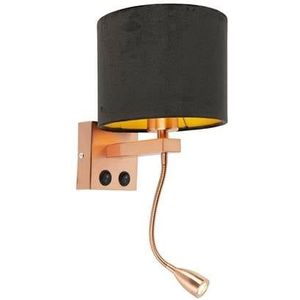 QAZQA Moderne wandlamp koper met kap velours zwart - Brescia