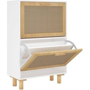 vidaXL-Schoenenkast-52x25x80-cm-bewerkt-hout-en-natuurlijk-rattan-wit