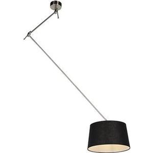 QAZQA Hanglamp staal met linnen kap zwart 35 cm - Blitz