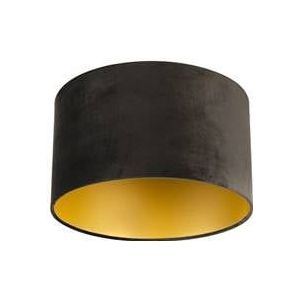 QAZQA Velours lampenkap zwart 35|35|20 met gouden binnenkant