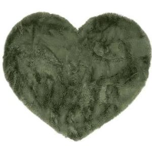 Tapeso Kindervloerkleed hartje - Fluffy olijfgroen - 70x80 cm