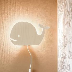 Houten wandlamp kinderkamer | Walvis - blank