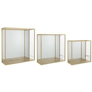 J-Line set van 3 Muurrek Spiegel Vierkant - metaal/glas - goud