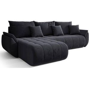 Hoekbank - Antraciet - Fluweel - Hout - Woonkamer